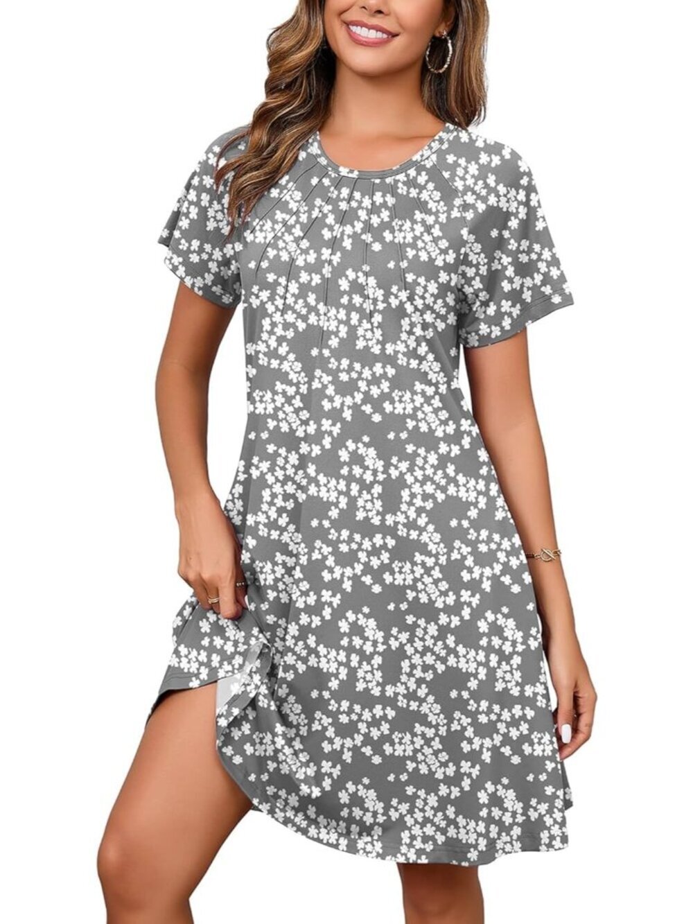 Women's Grey Dresses Summer Short Sleeve Crewneck Swing Dress Casual T-Shirt